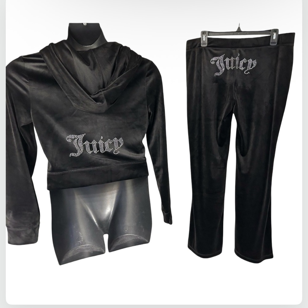 JUICY COUTURE BLACK LIQUORICE OG BLING RHINESTONE VELOUR TRACKSUIT SWEATSUIT NWT - Picture 10 of 15
